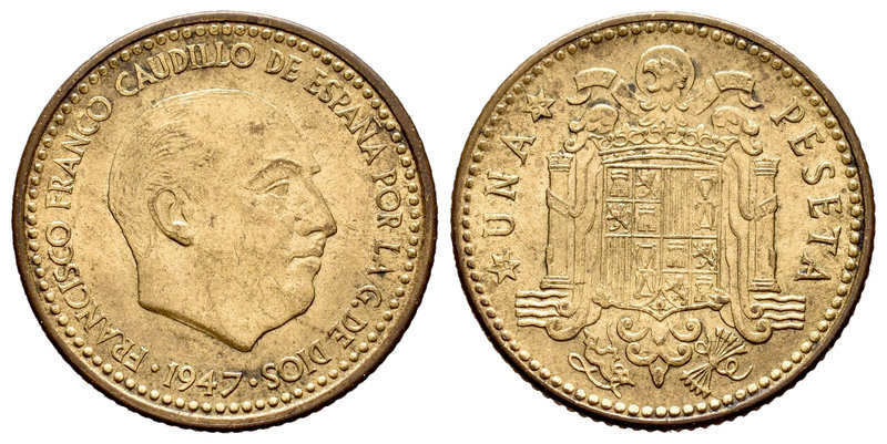 Estado Español (1936-1975). 1 peseta. 1947*19-56. Madrid. (Cal-83). 3,51 g. Esca...