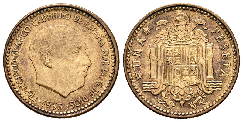 Estado Español (1936-1975). 1 peseta. 1953*19-54. Madrid. (Cal-84). Cu-Ni. 3,54 ...