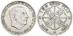 Estado Español (1936-1975). 100 pesetas. 1966*19-66. Madrid. (Cal-11). Ag. 18,94 g. EBC-. Est...8,00.