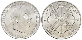 Estado Español (1936-1975). 100 pesetas. 1966*19-68. Madrid. (Cal-13). Ag. 19,01 g. EBC+. Est...8,00.