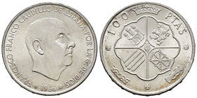 Estado Español (1936-1975). 100 pesetas. 1966*19-68. Madrid. (Cal-13). Ag. 18,90 g. SC-. Est...10,00.