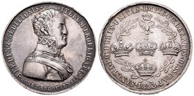 Fernando VII (1808-1833). Medalla. 1823. Segovia. (Vives-342). (Vq-14237). Ag. 23,14 g. La Cuádruple Alianza exaltada en la ciudad de Segovia con las ...