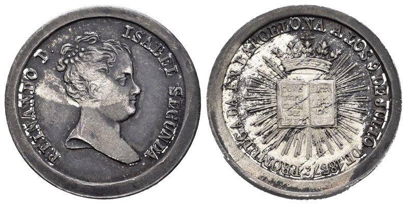 Isabel II (1833-1868). Medalla de proclamación de la Constitución. 1838. Barcelo...
