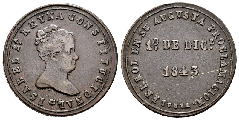 Isabel II (1833-1868). Medalla proclamación mayoría de edad. 1843. Jubia. (H-7)....