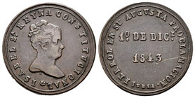 Isabel II (1833-1868). Medalla proclamación mayoría de edad. 1843. Jubia. (H-7). Ae. 8,29 g. Rayita. MBC+. Est...90,00.