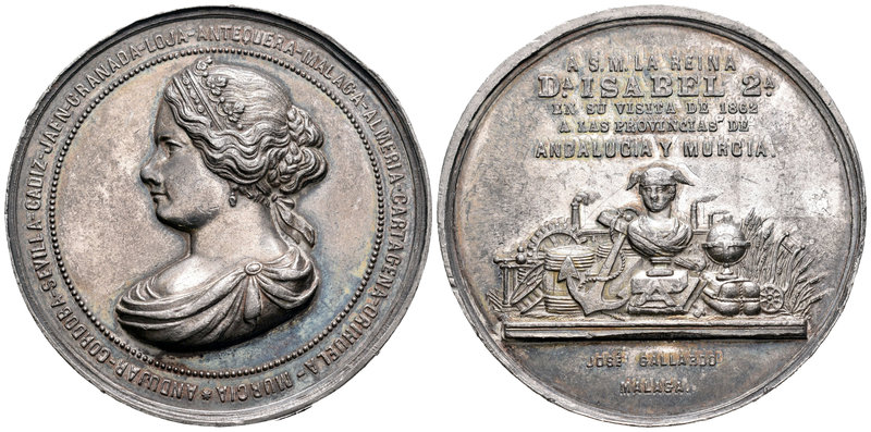 Isabel II (1833-1868). Medalla. 1862. (Avm-428). 54,64 g. Visita de Isabel II a ...