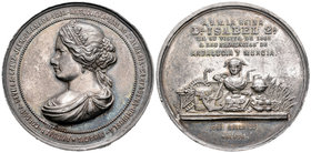 Isabel II (1833-1868). Medalla. 1862. (Avm-428). 54,64 g. Visita de Isabel II a Andalucía y Murcia. Grabador: José Gallardo.Golpe en canto. Calamina. ...