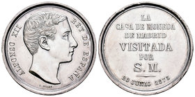 Alfonso XII (1874-1885). Medalla. 1875. Madrid. (Vives-462 variante por metal). Ag. 18,53 g. Visita a la Casa de La Moneda el 28 de junio. Grabador G....
