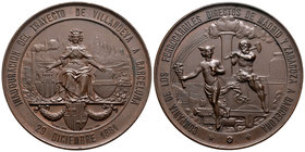 Alfonso XII (1874-1885). Medalla. 1881. Ae. 88,40 g. FERROCARRIL: INAGURACIÓN DEL TRAYECTO DE VILLANUEVA A BARCELONA. 29 de diciembre de 1881. 57 mm. ...