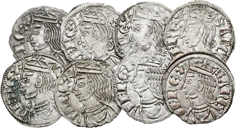 Lote de 8 cornados de Sancho IV de Toledo con estrellas y T en la puerta. A EXAM...