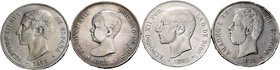 Lote de 4 piezas de 5 pesetas, 1871, 1876, 1882, 1888. A EXAMINAR. MBC-/MBC. Est...60,00.