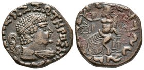 BAKTRIA. Hermaios. Tetradracma. 90-50 a.C. Indo-Grecia. A/ Busto diademado y drapeado a derecha. R/ Zeus sedente a izquierda extendiendo su mano derec...