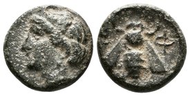 IONIA, Ephesos. Ae11. 305-288 a.C. Guerras civiles. A/ Cabeza de Artemis o Tyche izquierda. R/ Abeja entre E y Phi. BMC-14.55, 68, 69; SNG Copenhagen ...