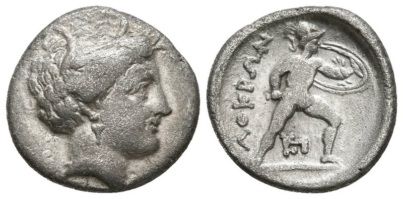 LOKRIS, Opuntii. Hemidracma. 300 a.C. A/ Cabeza de Persephone a derecha. R/ Ajax...