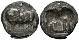 LUCANIA, Sybaris. Estátera. 550-510 a.C. A/ Toro estante a izquierda con la cabeza vuelta. R/ Similar a anverso incuso. HN Italy 1729; SNG ANS 828-844...