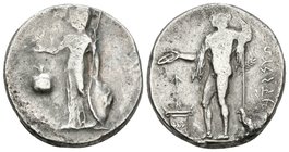PAMPHYLIA. Side. Estátera. 360-333 a.C. A/ Atenea estante a izquierda sosteniendo Victoria en su mano derecha y lanza con escudo en la izquierda, en e...