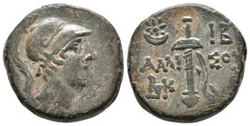 PONTOS, Amisos. Ae20. 120-85 a.C. A/ Cabeza de Ares joven con casco y penacho. R/ Espada en su vaina , a la izquierda Creciente y luna, a la derecha I...