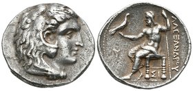 REINO DE MACEDONIA. Alejandro III Magno. Tetradracma. 336-323 a.C. RY 20 de Abdalonymos = 314/3. Sidón. A/ Cabeza de Herakles con piel de león a derec...