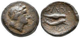 SKYTHIA, Olbia. Ae18. 350-300 a.C. A/ Busto laureado de Deméter a derecha. R/ Aguila marina agarrando delfín a derecha, encima OABIO y debajo BEE. SNG...
