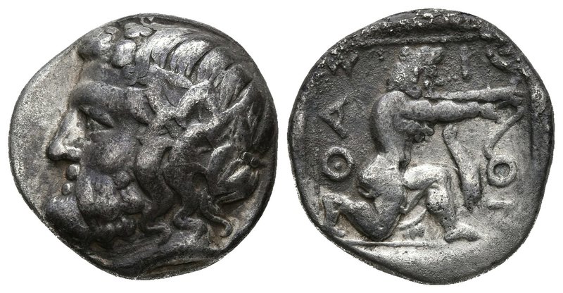 THASOS, Thracia. Dracma. 411-340 a.C. A/ Cabeza de Dionisos a izquierda con coro...