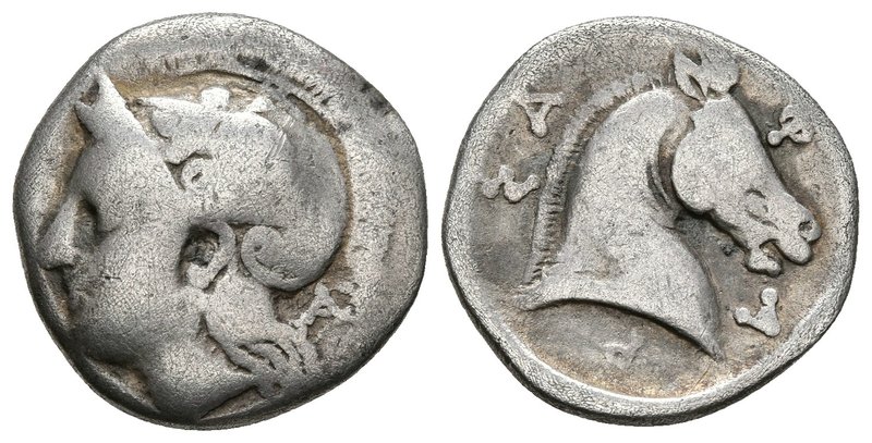 THESSALIA, Pharsalos. Hemidracma. 424-404 a.C. A/ Cabeza de Athena a izquierda p...