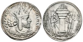 IMPERIO SASANIDA. Shapur I. Dracma. 240-727 d.C. Ceca: Ctesiphon. A/ Busto de shapur con corona y drapeado a derecha. R/ Altar en llamas flanqueado po...