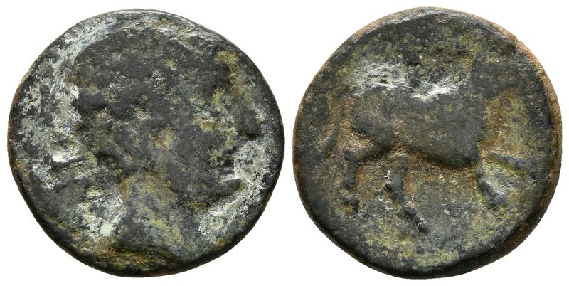 ABARILDUR. Semis. 120-20 a.C. Zona de Cataluña. A/ Cabeza masculina a derecha, d...