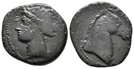 CARTAGO. Calco. 300-264 a.C. Sardinia. A/ Cabeza de Taniz a izquierda. R/ Cabeza de caballo a derecha, delante letra púnica. SNG Copenhagen 154-166. A...