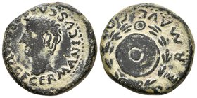 COLONIA ROMULA. Semis. Epoca de Augusto. 27 a.C.-14 d.C. Sevilla. A/ Cabeza de Germánico a izquierda, alrededor GERMANICVS. CAESAR TI. AVG. F. R. R/ L...