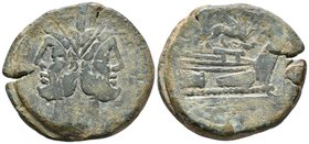 ACUÑACIONES ANONIMAS. As. 169-158 a.C. Roma. A/ Cabeza de Jano bifronte, encima I marca de valor. R/ Proa de nave a derecha, encima Grifo a derecha, d...