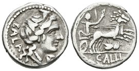 C. ALLIUS BALA. Denario. 92 a.C. Roma. A/ Busto femenino a derecha, detrás BALA, delante letra de control A. R/ Diana guiando biga de ciervos a la der...