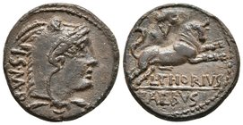 L. THORIUS BALBUS. Denario forrado. 105 a.C. Roma. A/ Busto de Juno Sospita a derecha, cubierta con piel de cabra, detrás I·S·M·R. R/ Toro a derecha c...