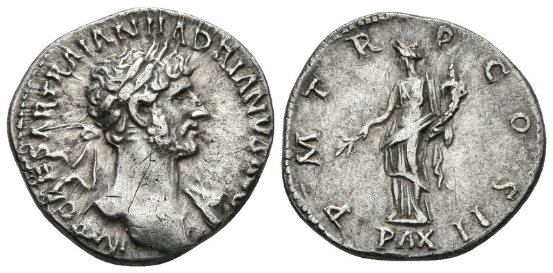 ADRIANO. Denario. 118 d.C. Roma. A/ Busto laureado a derecha, con ligero drapead...