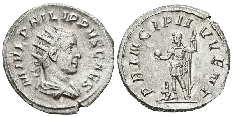 FILIPO II. Antoniniano. 244-246 d.C. Roma. A/ Busto radiado y drapeado con coraz...