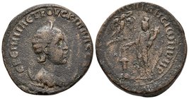 HERENNIA ETRUSCILLA. Ae 22. 249-251 d.C. Mesopotamia, Rhesaena. A/ Busto drapeado sobre creciente a derecha. R/ Tyche con kalathos a izquierda, portan...