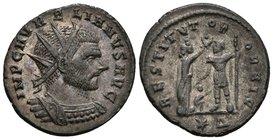 AURELIANO. Antoniniano. 270-275 d.C. Cyzicus. A/ Busto radiado con coraza a derecha. IMP C AVRELIANVS AVG. R/ Aureliano estante a derecha portando cet...