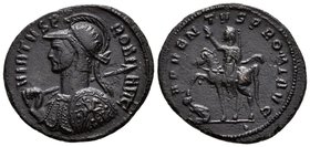 PROBO. Antoniniano. 276-282 d.C. ¿Cyzikus?. A/ Busto con casco y coraza a izquierda portando lanza sobre el hombro y escudo decorado con escena de luc...