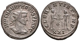 PROBO. Antoniniano. 276-282 d.C. Cyzicus. A/ Busto radiado y drapeado con coraza a derecha. IMP C M AVR PROBVS AVG. R/ Probo, estante a izquierda port...