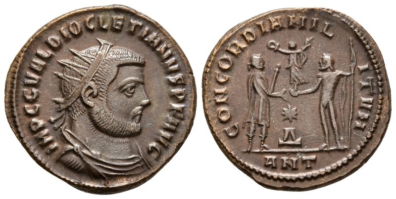 DIOCLECIANO. Antoniniano. 296 d.C. Antioquía. A/ Busto radiado y drapeado con co...