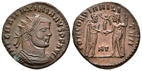 MAXIMIANO. Antoniniano. 295-261 d.C. Heráclea. A/ Busto radiado con coraza a derecha. IMP C M A MAXIMIANVS P F AVG. R/ Emperador estante a derecha con...