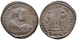 MAXIMIANO. Follis. 286-305 d.C. Serdica. A/ Busto laureado a derecha con manto imperial, portando rama de olivo y mappa. D N MAXIMIANO FELICISSIMO SEN...