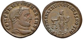 CONSTANCIO I. Follis. 293-305 d.C. Ticinum. A/ Busto laureado a derecha. CONSTANTIVS NOB CAES. R/ Moneta estante a izquierda portando balanza y cornuc...