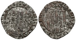 CARLOS I. 1 Sou. (1529). Perpinyá. Cal-48; Cru.C.G. 3804. Ve. 1,51g. MBC-. Rara.