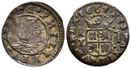 FELIPE IV. 8 Maravedís. 1662. Madrid Y. Acuñada sobre otra moneda de 8 Maravedís. Cal-1424; J.S. No cita. Ae. 2,10g. MBC-/MBC. Rara.