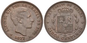 ALFONSO XII. 5 Céntimos. 1877. Barcelona OM. Cal-71. Ae. 4,88g. EBC.