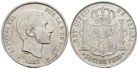 ALFONSO XII. 50 Centavos de Peso. 1881. Manila. Cal-79. Ar. 12,83g. MBC.