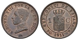 ALFONSO XIII. 1 Céntimo. 1911 *1. Madrid PCV. Cal-78. Ae. 1,02 g. EBC+.