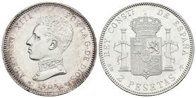 ALFONSO XIII. 2 Pesetas. 1905 *19-05. Madrid SMV. Cal-34. Ar. 10,13g. Marquitas. EBC.