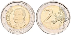JUAN CARLOS I. 2 Euros. 2008. Acuñación desplazada, canto corona y núcleo irregular. 8,52g. SC.