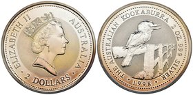 AUSTRALIA. 2 Dollars. 1998. Kookaburra. Km#363. Ar. 62,20g. Presentada en cápsula original. Tono. PROOF.